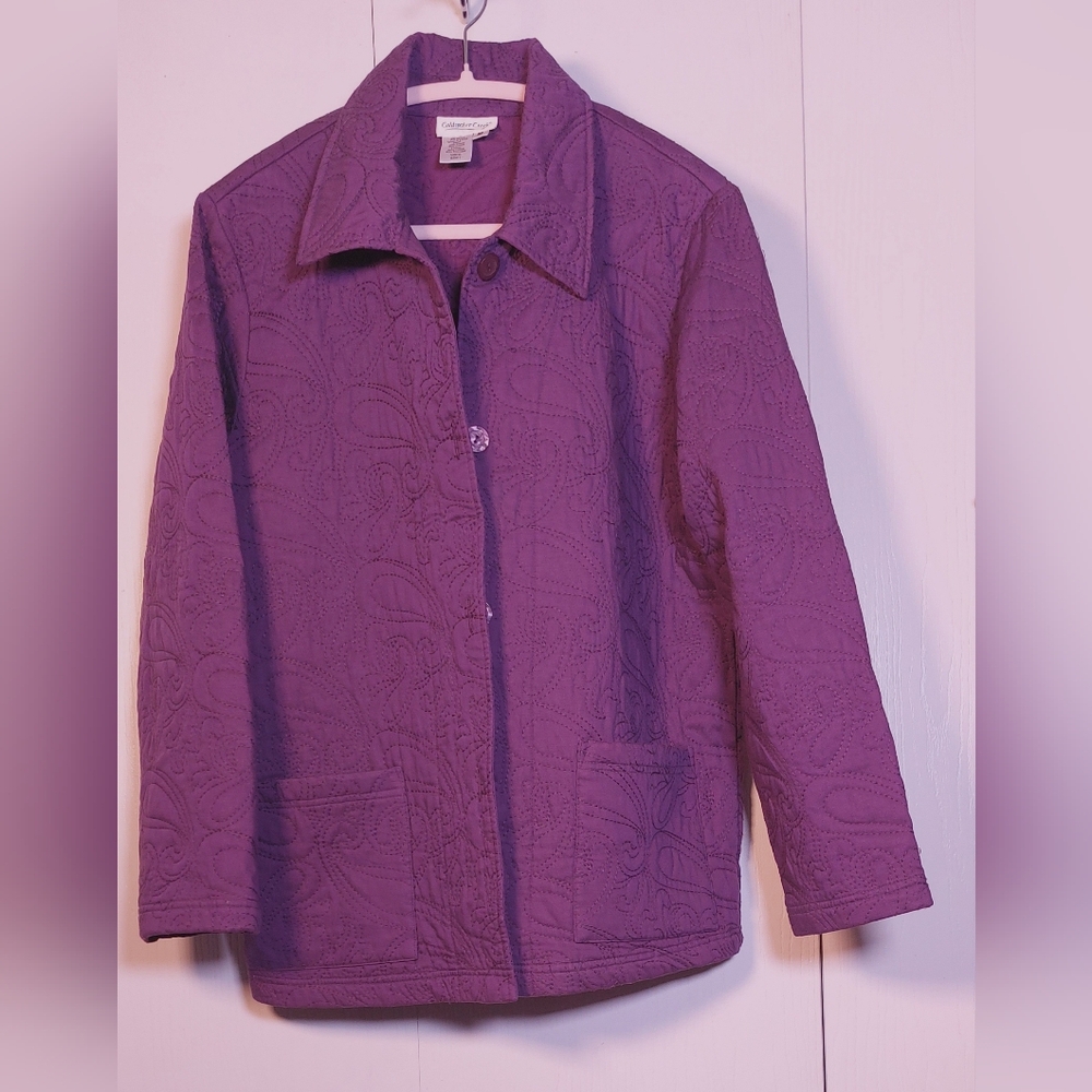 Coldwater Creek Purple Quilted Jacket Size Medium Embroidered Button Front Coat - Picture 11 of 11